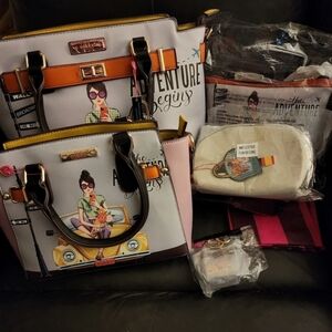 Nicole Lee Adventure Print Satchel Set - Pink, Orange, Yellow, Black